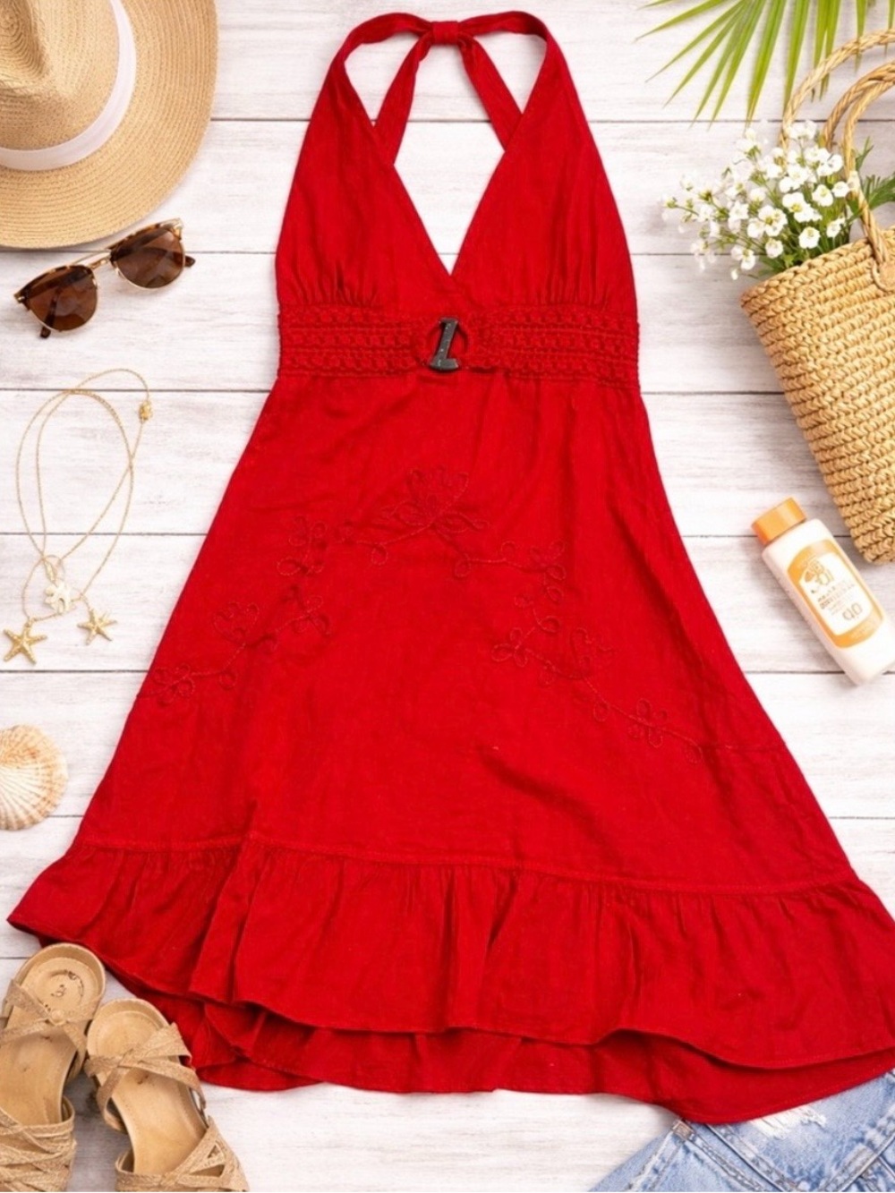 GIOCAM XL BEAUTIFUL RED HALTER DRESS